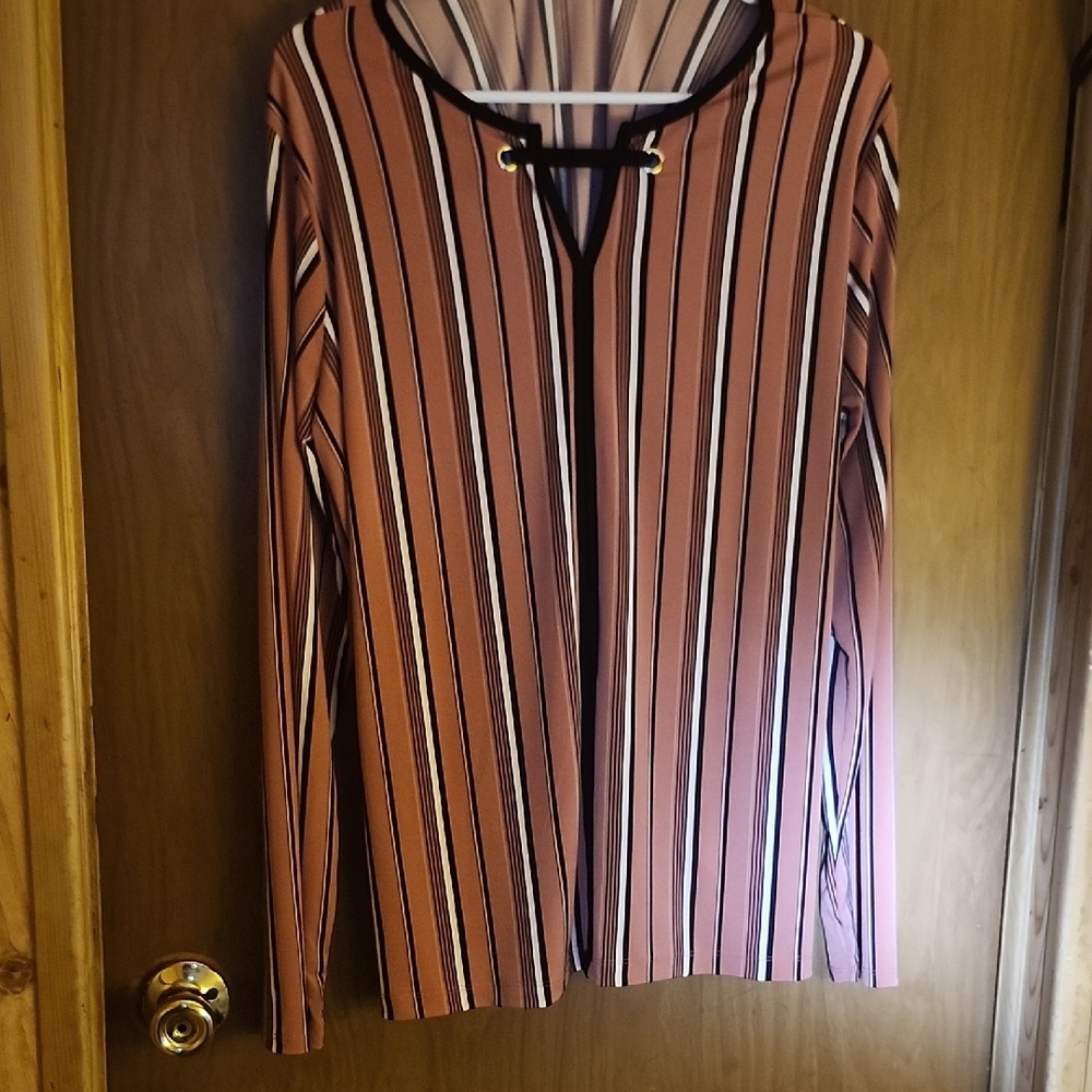 Liz Claiborne Pink and Black Striped Lace-Up Top